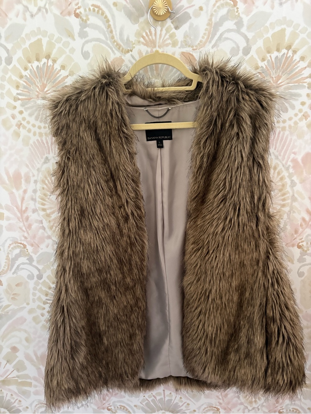 Banana Republic Faux Fur Longline Vest Brown Tan Size Large